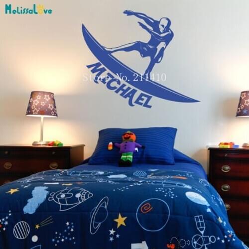 Personalized Surfing Wall Vinyl With Personalized Name Decals Home Decoration For Surfers Bedroom Removable Art Murals YY979