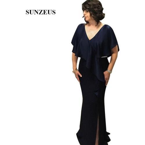 Sheath V-neck Long Mother Of The Bride Dress With Cape Elegant Lady Wedding Guest Gowns Women Formal Party Dress