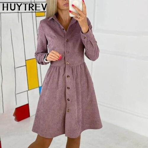 Shirt Dress For Women Autumn Winter Long Sleeve A-line Mini Dresses Woman 2021 Button Turn-down Collar Ladies Party Clothing