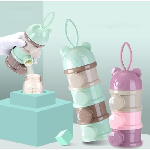 3 / 4 layers Bear Style Portable Baby Food Storage Box Essential Cereal Cartoon Infant Milk Powder Box Toddle Snacks Container