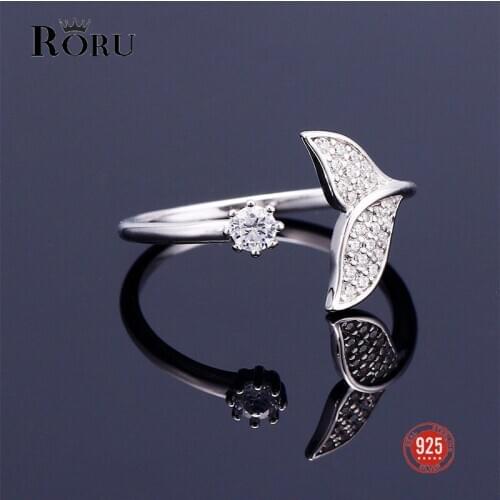 Real 925 Sterling Silver Woman Fine Jewerly Ocean Mermaid Cubic Zirconia Pearls Rings Open Adjustable Ring for Women