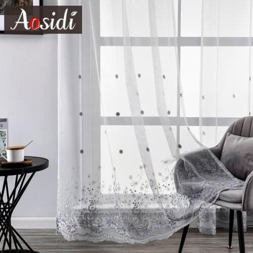 Luxury Sheer Curtains for Living Room Bedroom Tulle for Windows Treatment Embroidered Voile Wedding Decor Drape Beaded Cortinas
