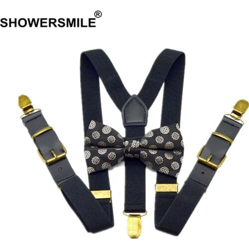 Wedding Adult Bowtie Suspenders Set Clips Belt Men Tuxedo Dress Men Suspenders Black Solid Male Y Back Braces