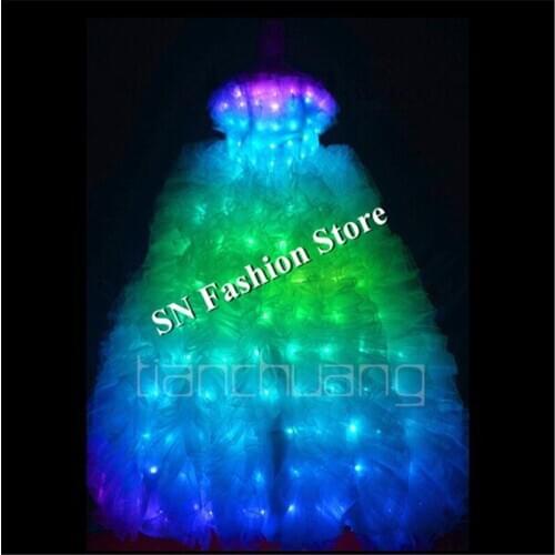 TC-21 Full color LED colorful light ballroom costumes party RGB skirt wear dance ballet programmable wedding bar dress cloth dj