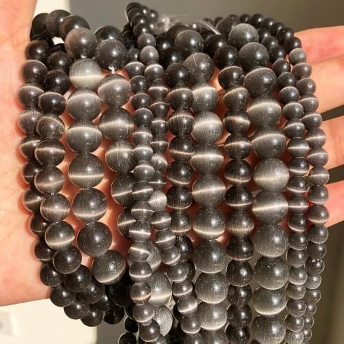 4-10mm Dark Grey Cat Eye Opal Stone Natural Glass Loose Round Spacer Beads for Jewelry Making DIY Bracelet Charms Necklace 15