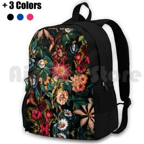 Night-Garden-Xxiv Outdoor Hiking Backpack Riding Climbing Sports Bag Floral Botanical Garden Forest Jungle Tropical Pattern