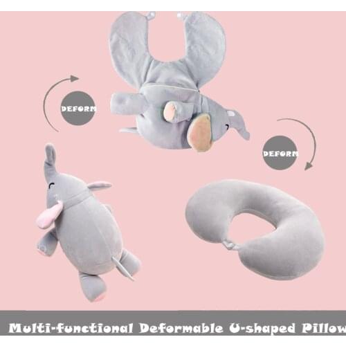 U-shaped Plush Pillow Cute Elephant Pig Bear Deformable Travel Pillow Cartoon Animal Car Headrest Doll Multi-functional Storage