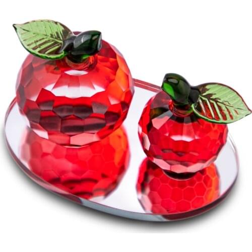 H&D Small Crystal Faceted Apples Ornament Art Glass Figurines Collectibles with Base Souvenir Statue for Home Table Decor Gift