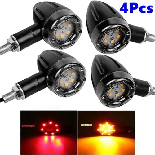 Universal 4Pcs 12V 3000k Motorcycle LED Bullet Brake Running Turn Signal Tail Light For Bobber Racer Rear Fog Warning Lamp