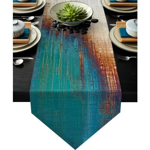 Vintage Style Blue Beige Art Table Runner For Wedding Hotel Party Table Runners Modern Cake Floral Tablecloth Home Decoration