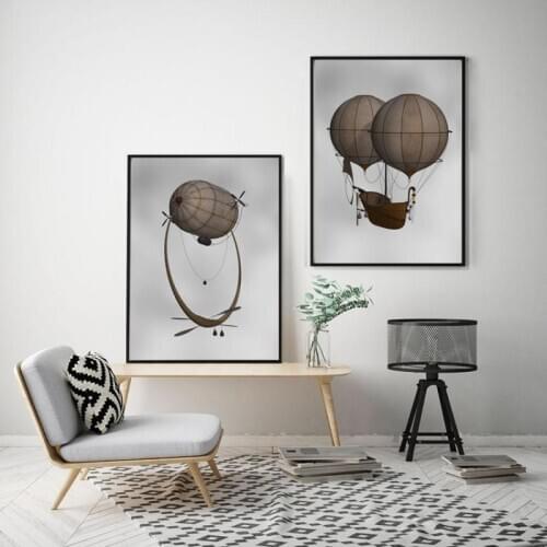 Vintage Hot Air Balloon Poster Retro Steampunk Airship Canvas Painting Print Wall Art Picture for Modern Living Room Home Decor