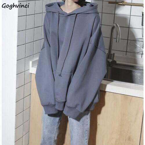 With Hat Hoodies Women Solid Casual Loose Front Pocket Sweatshirts Womens Harajuku Chic Ins BF Classic All Match Outwear Tops