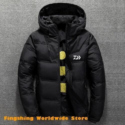 Winter Warm Men DAIWA Fishing Clothing Coat Autumn Stand Collar White Duck Parka Male Mens Winter Fishing Down Jacket With Hood