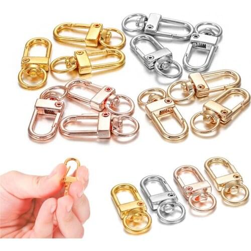 10pcs/lot 12x33mm Rotating Dog Buckle Gold Rhodium Metal Lobster Clasps Hooks For DIY Jewelry Making Key Ring Chain Accessories