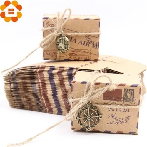 10pcs/lot Retro Plane Candy Box with Hemp Rope Accessories Wedding Favors and Gifts Boxes Birthday Party Decoration Supplies