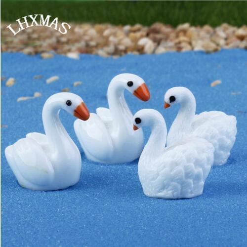 2pcs/set Mini Resin White Swan Fairy Garden Miniature Figurines Animals Micro Landscape DIY Crafts Decoration E348