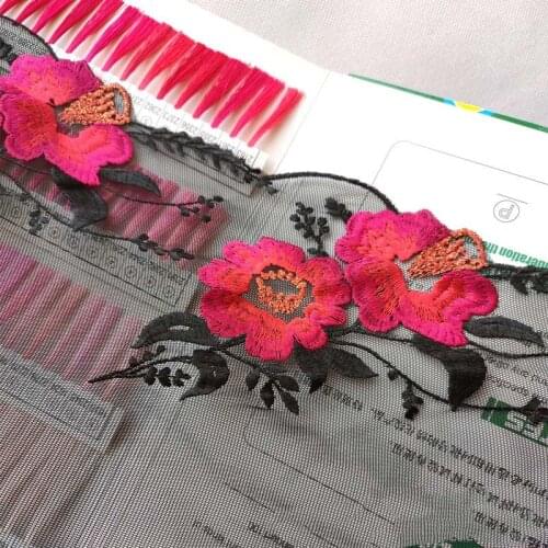 20Yards Floral Embroidery Lace Trim Polyester Ribbon Black Tulle Fabric For Lingerie Underwear Bra Dress Decor DIY 22cm Width