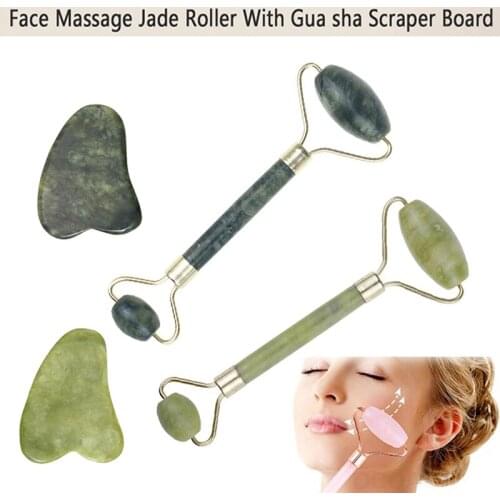 2021 Hot Selling 2pcs/set Face Massage Roller Gua Sha Scraper Board Face Lift Up Wrinkle Remover Skin Care Tools