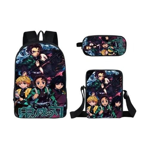 UPGRADED VERSION Primary School Bags Kimetsu no Yaiba Anime Prints Pattern Book Bags Kids 3pcs/set Schoolbags Satchel