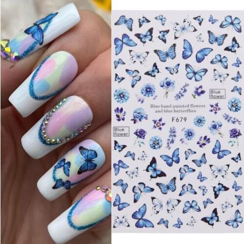 3D Nail Sticker Design Stickers Flower Rose Butterfly Self-adhesive Transfer Decals Manicure Slider Nail Art Decorations