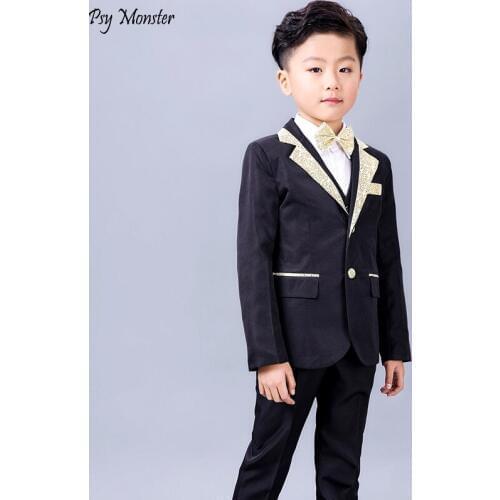 Childrens Formal Wedding Dresses Suit Sets Flower Boys Piano Birthday Costume Kids Blazer Pants Vest Shirts Bowtie 5PCS Outfit