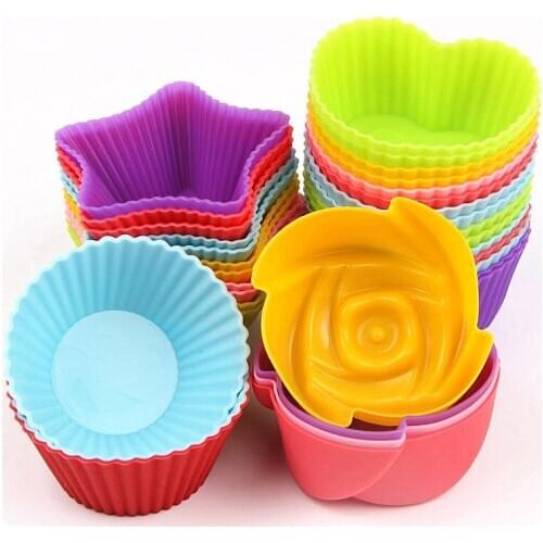 5pcs Repeatable Use Silicone Cake Cup Circle Heart Star Flower Shapes Jelly Pudding Mold Unique style Cake Tools Kitchen Cups