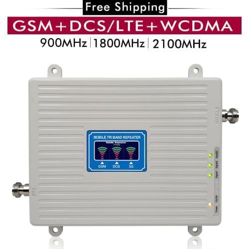 65dB Gain 2G 3G 4G Tri Band Booster GSM 900+DCS/LTE 1800+WCDMA UMTS 2100 Mobile Signal Repeater 900 1800 2100 Cellular Amplifier