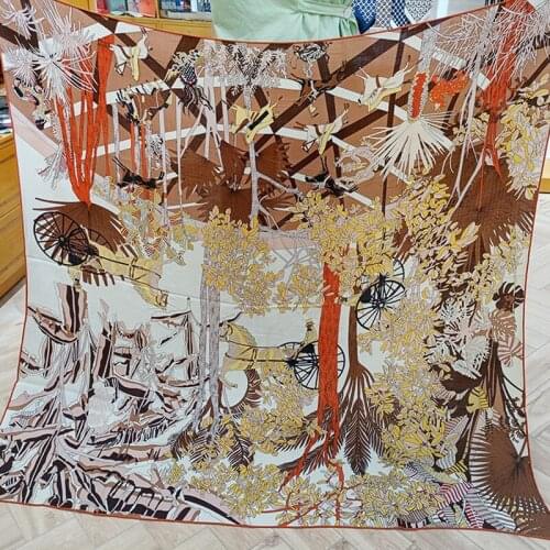 70% Cashmere 30% Silk Scarf Women Fashion Forest Jungle Horse Shawl Stole Oversize Big Kerchief Hijab 135*135cm