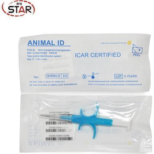 70pcs FDX-B 2.12x12/1.4*8mm cat dog microchip animal syringe ID implant pet chip needle vet RFID injector tag for dog cat fish