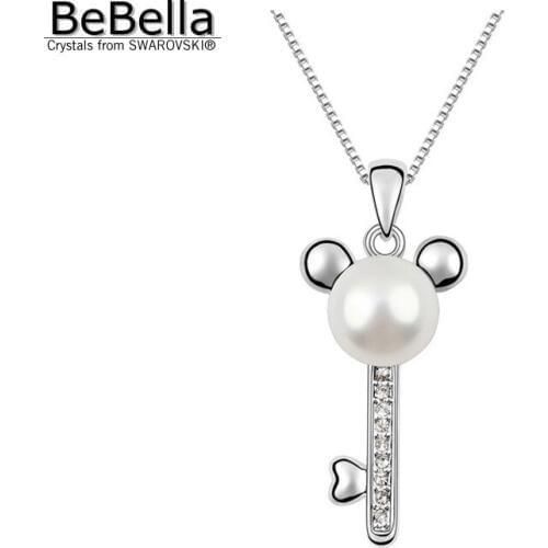 BeBella New Arrival Pearl Rhodium plated Pendant Crystal Necklaces made with Crystals from Swarovski for girls Christmas gift