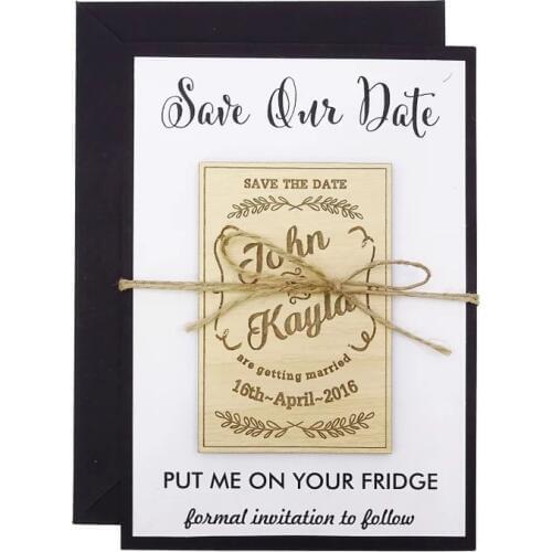 Personalize names date engraved Wooden Card save the date Wedding invitations Magnets, Save The Date Magnet, Custom Magnets