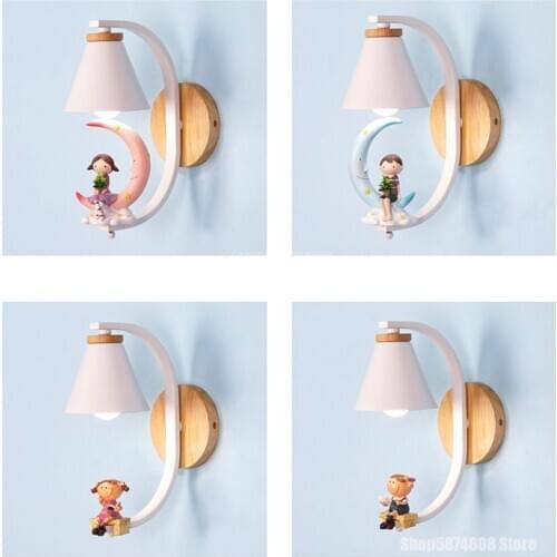 Nordic Childrens Room Resin Wall Modern Cartoon Bedroom Bedside Wall Lights Study Room Living Room Decoration LED Light Fixture
