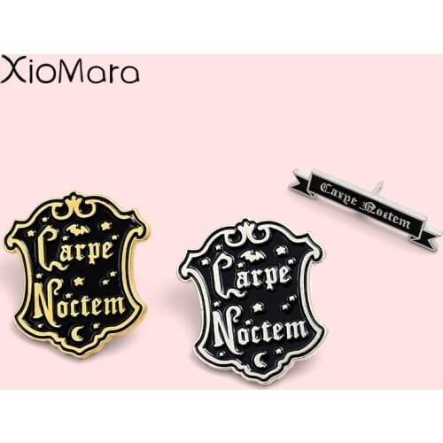 Carpe Noctem Enamel Pin Black Banner Badge Gothic Starry Night Magic School Jewelry Custom Brooches Lapel Pin For Friends Gifts