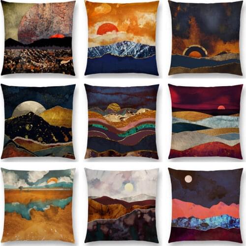Hot Sale Sun Moon Day Night Sky Mountains Beyond Desert Vast Wilderness Metallic Prints Cushion Home Decor Sofa Throw Pillow