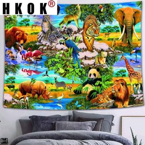HKOK King of Lion Tapestry Wildlife scenery Tapestry Trippy Space Tapestries Wall Art tissu mural Bedroom Living Room Home Decor