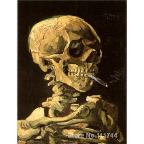 Paintings by Vincent Van Gogh SKULL WITH BURNING CIGARETTE Hand painted art on canvas High quality