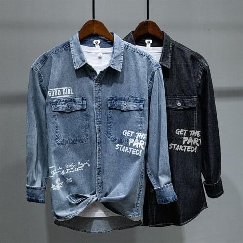 L859 spring new mens casual loose plus size long sleeve cotton denim jacket shirt tide