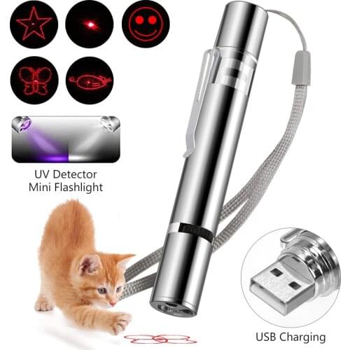 Laser Pointer USB Rechargeable Pen 3 in 1 Cat Dog Pet Toy Red UV Flashlight LED Laser Pointer Funny Cat Pen Pet Supplies pen toy