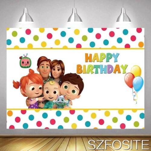 Cartoon Happy Family Colorful Balloon Dot Birthday Backdrop Children Party Decorative Photograph Baby Custom Vinyl Background