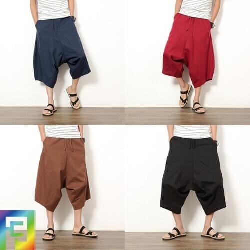 Men Yoga Pant Linen Nepal Harem Loose Wide Leg Male Baggy Jogging Fitness Running Workout Leisure Pant Sweatpant Sportswear