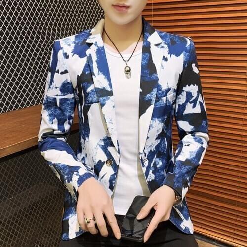 2021 Mens New Slim-Fitting English Style Camouflage Printed Suit Youth Spring Casual Single Button blazers
