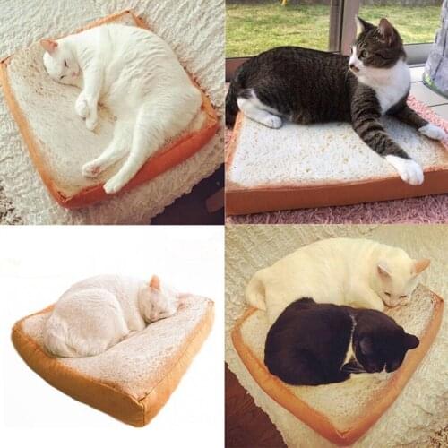 Soft Creative Pet Mat Bed Toast Bread Mat Square Removable Cat Dogs Kennel Thick Cushion Bed Velvet Sleep Beds for Pets Washable