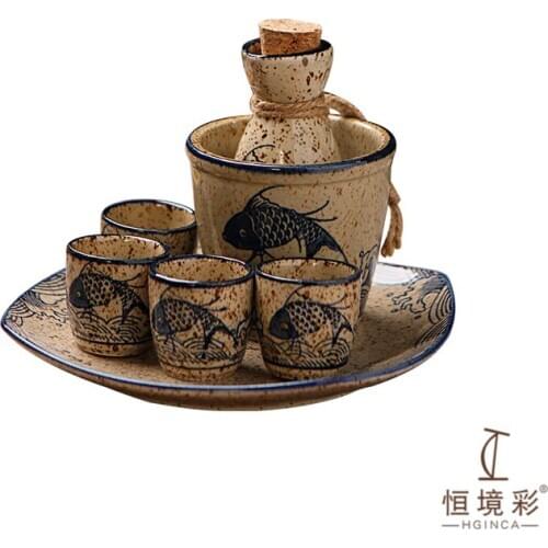 Antique Handmade Hip Flask Set Ceramics Japanese Sake Wine Hip Flask Household Gift Bouteille Verre Kitchen Dining Bar EF50HF