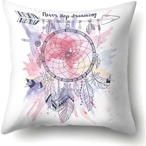 Dreamcatcher Print Polyester Cushion Cover Feather Decorative Pillowcase Home Decor for Living Room Sofa Couch Bedroom 45x45cm