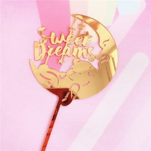 Newborn Moon Happy Birthday Acrylic Cake Topper Gold Anniversary Baby 1th Cake Topper for Baby Birthday Party Cake Decorations