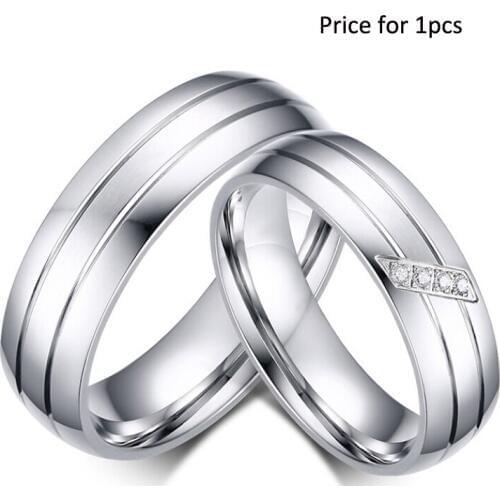 Hot sale CZ couple rings for women men wedding engagement ring stainless steel jewelry