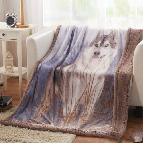 3D flag / gray wolf print blanket double-sided cashmere plaid 130 * 160cm ultra-soft blanket to go out to use