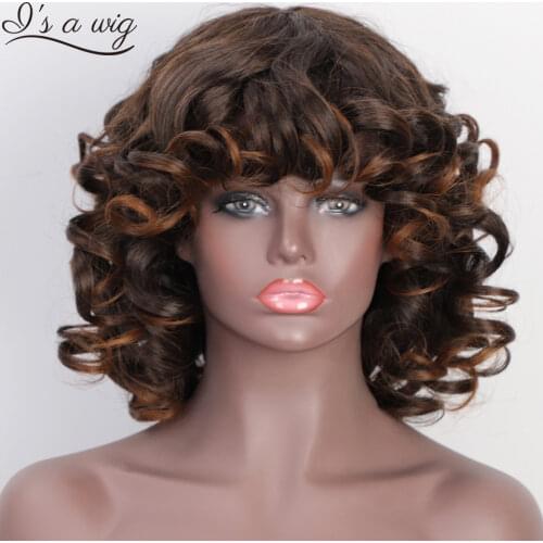 Is a wig Short Curly Afro Wig with Bangs Dark Brown Black Hair Synthetic Wigs for Women Heat Resistant Fiber Daily Party Wigs