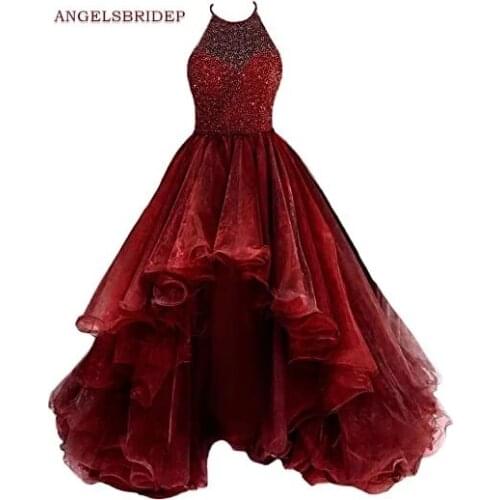 ANGELSBRIDEP High-Low Prom Dresses Vestidos de festa Sexy High-Neck Beading Abendkleider Cinderella Special Occasion Party Gowns