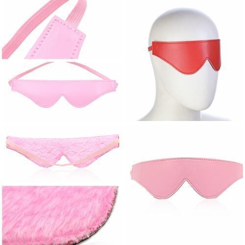Leather Blindfold Plush Stretch With Red Pink Black Props Blindfolded Fun